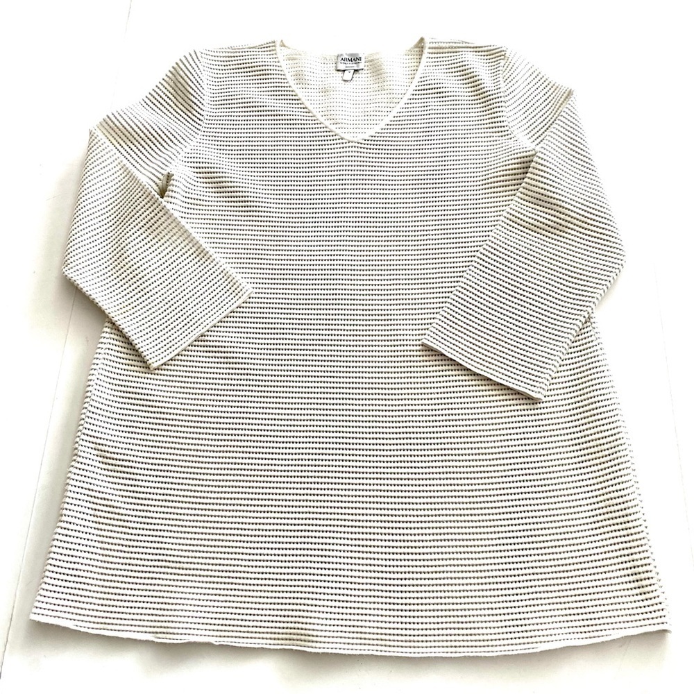 Armani Collezioni V-Neck Metallic Tunic Shirt Top Sz 12 Sweater Open Knit Summer - Picture 5 of 13